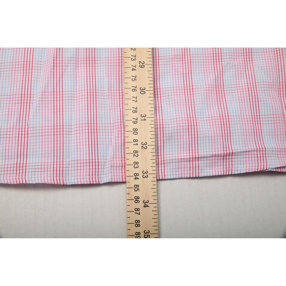 J McLaughlin Shirt Mens XL Red Blue Pink Mini Check Plaid Button Up Cotton Dress - Picture 10 of 11